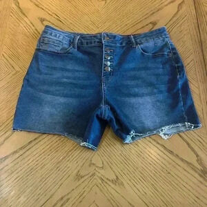 Bleu Denim & Design Co Cut-Off Shorts Button Fly Sz 12 Stretchy raw hem like new